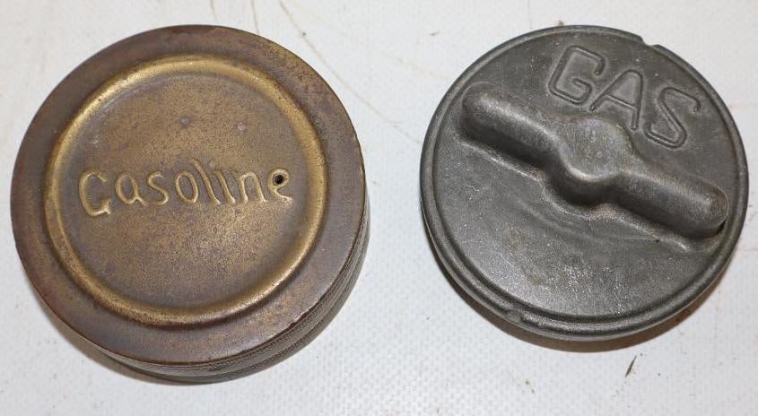 Group of 2 Embossed Steel And Brass Gas Caps (1 of 2)