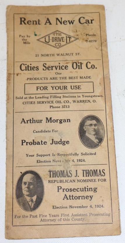 1924 Youngstown Ohio Traffic Laws And City Map: 11" x 4.75"