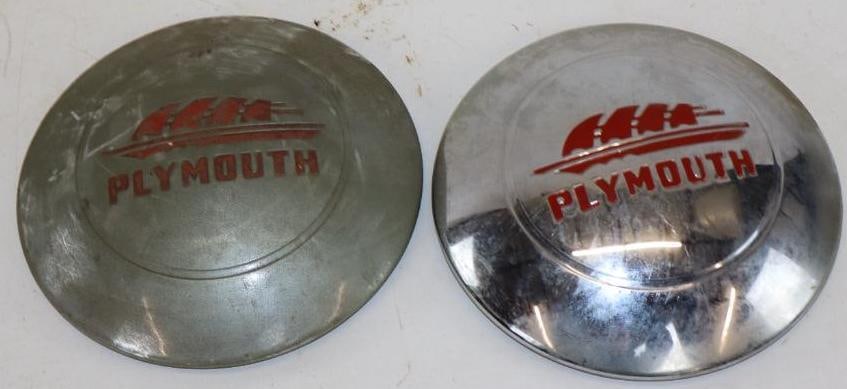 Group of 2 1946-48 Plymouth Dog Dish Hubcaps: 8.75" diameter