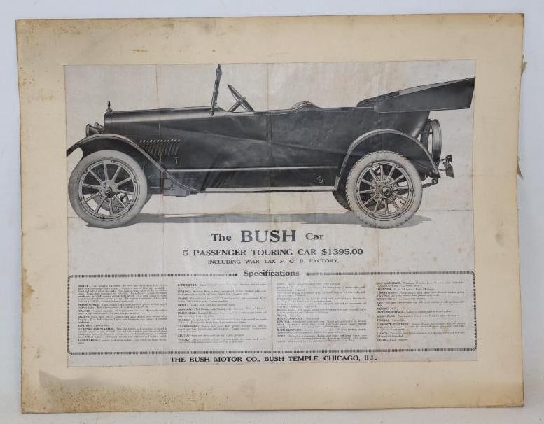 1920's Bush Motor Car Co Five Passenger Touring Car Dealership Poster Mounted On Card Stock (1 of 3)