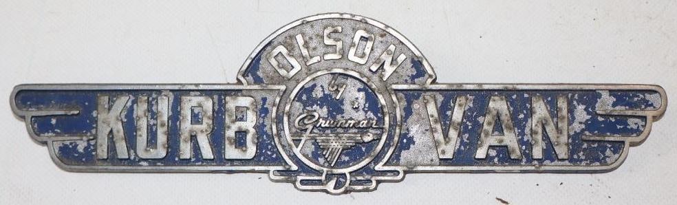 Embossed Olson Kurb Van By Grumman Name Emblem: 10" x 2.75"