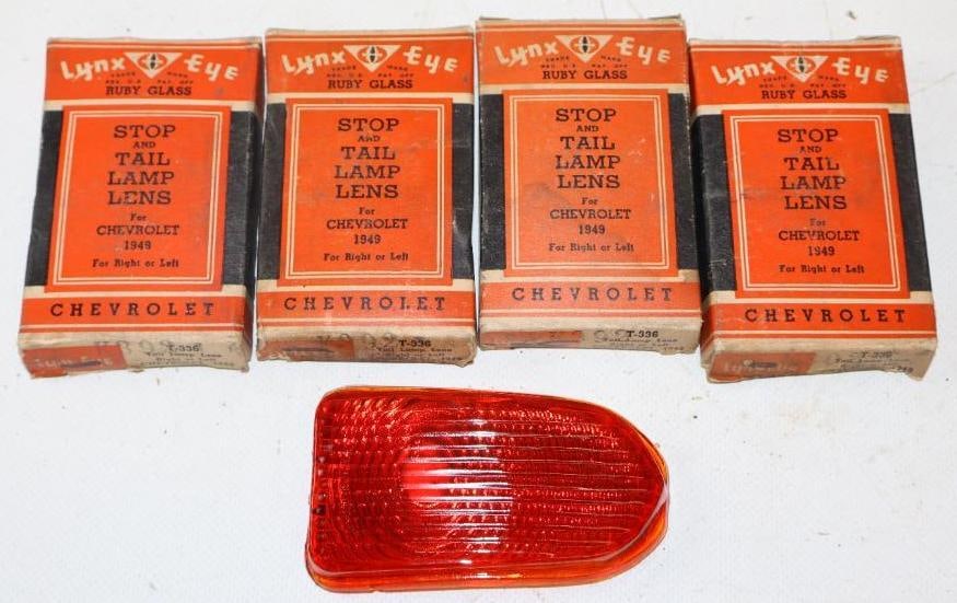 Group of 4 Lynx Eye 1949 Chevrolet Tail Light Lenses In Original Box: 2.25" x 3.50" x .75" each