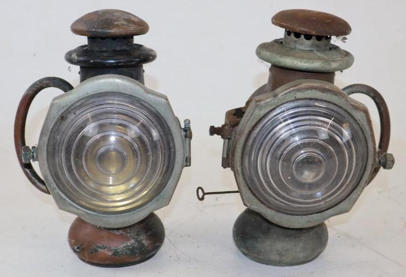 Pair of 1913 Mismatched Packard Jeweled Side Lights: 7" x 5.50" x 10"