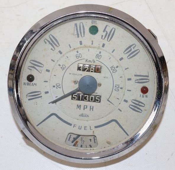 1950's Jaeger Speedometer w/ Jeweled Lights: 5.50" diameter