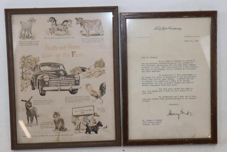 Group of 2 Framed Ford Out Front Down On The Farm And 1947 Henry Ford The 2nd Signed Letter (1 of 3)