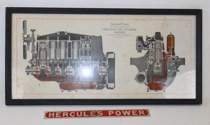 Group of 2 Early Framed Hercules Motor Corporation 6 Cylinder Engine Diagram And Power Name Emblem (1 of 4)