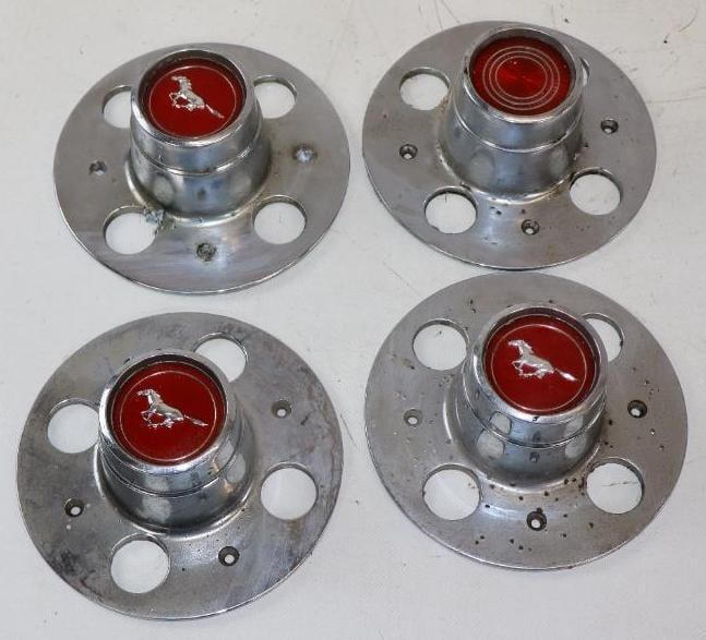 Group of 4 1970's Ford Mustang Center Caps: 6" diameter each 1 missing pony