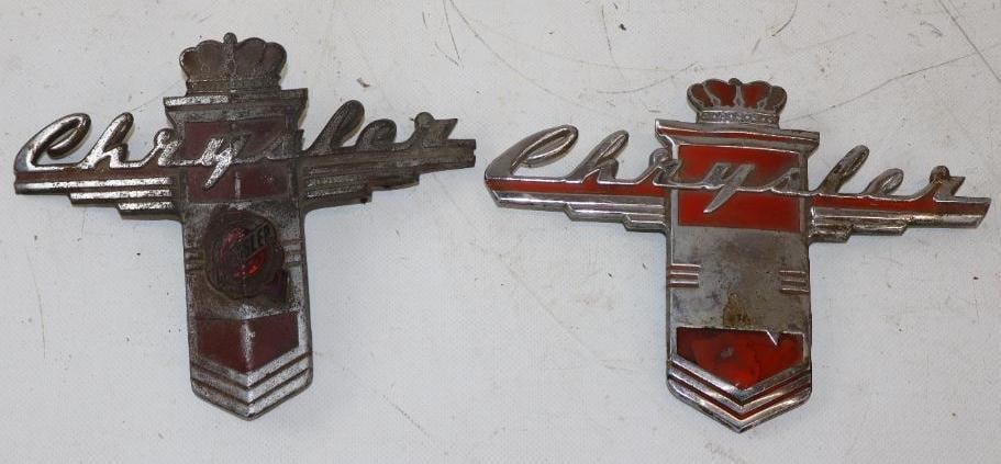 Group of 2 1940's Chrysler New Yorker Hood And Trunk Emblems: largest 7" x 5.75"