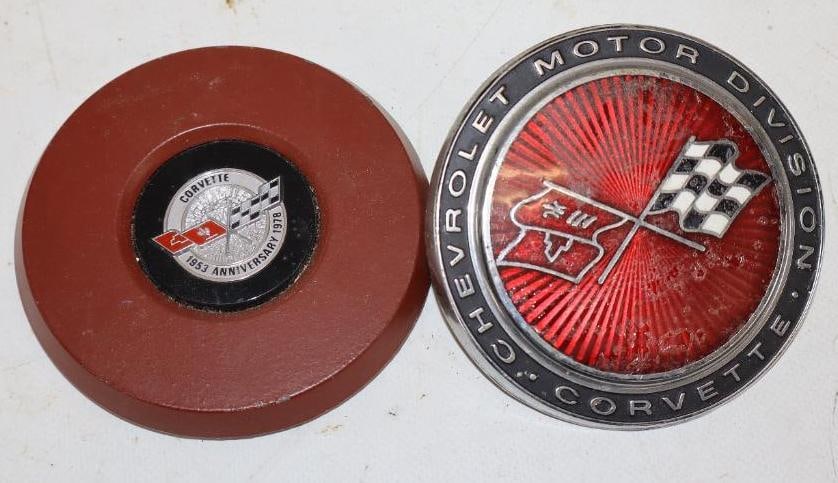 Group of 2 1970's Chevrolet Corvette Steering Wheel Horn Button and Cloisonne Horn Button (1 of 2)