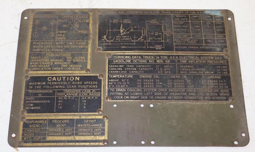 Early Truck Brass Spec Tags Mounted On Metal Panel (1 of 2)