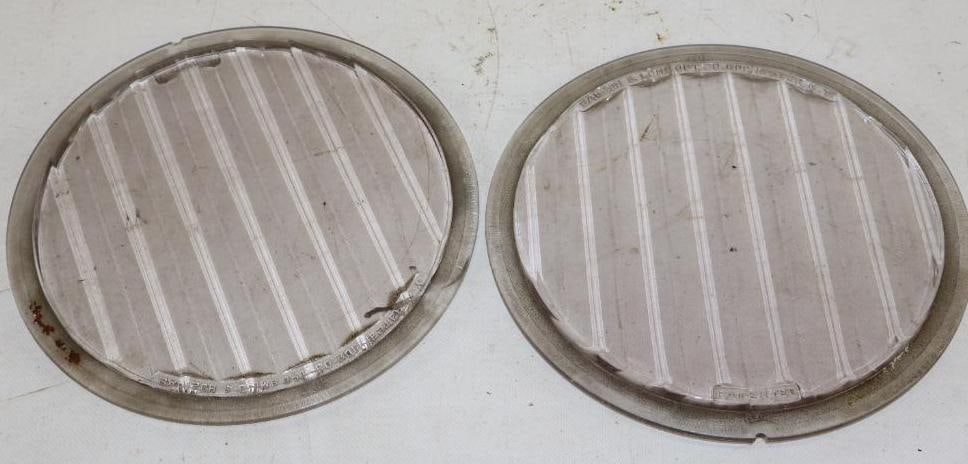 Pair of Bosch And Lomb "Wavey" Glass Automobile Headlight Lenses: 8.75" diameter a lens has small crack