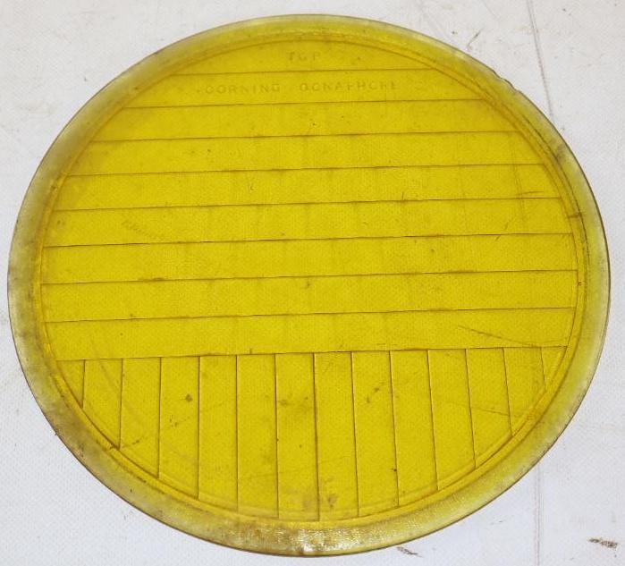 Early Automobile Corning Conaphore Yellow Glass Headlight Lens: 9.25" diameter