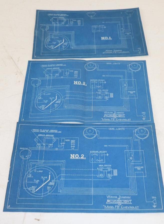 Group of 2 1920's Chevrolet Model FB Wiring Diagram: 11.50" x 7.50