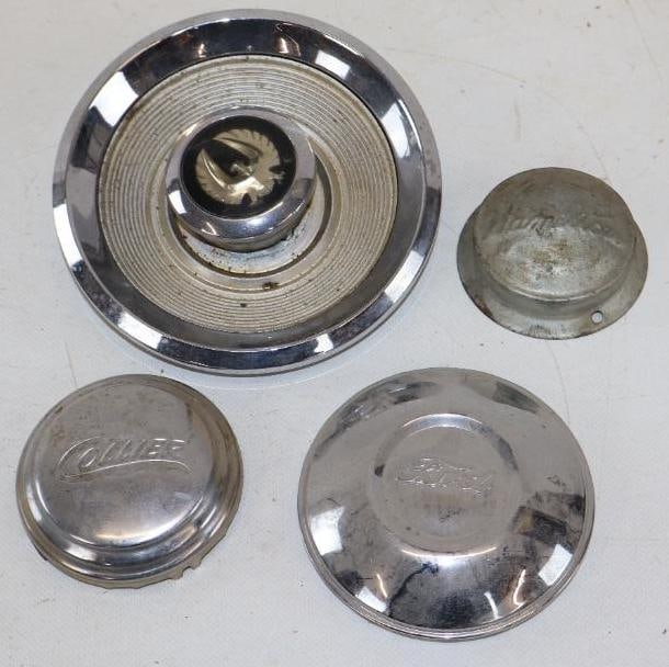 Group of 4 Ford, Collier, Hamilton And Chrysler Automobile Center Caps: largest is 6" diameter
