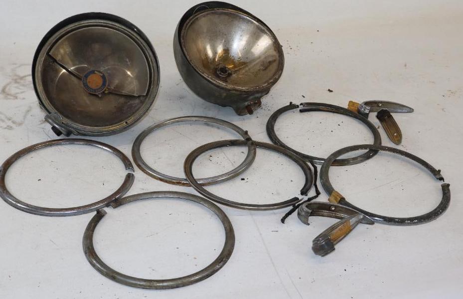 Pair of Trippe Safety Speedlight Early Automobile Headlights w/ 2 Extra Top Trim Pieces And 3 Extra (1 of 5)