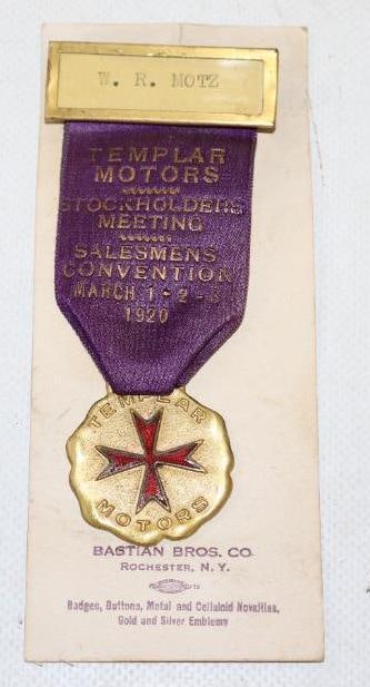 1920 Templar Motors Cloisonne Stock Holders Meeting Pin Back Ribbon Badge (1 of 2)
