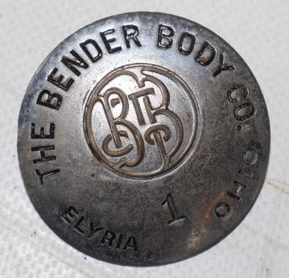 The Bender Body Company Employee Pin Back Badge: 1.75" diameter
