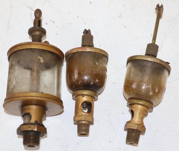 Group of 3 Brass And Glass Engine Oilers (1 of 2)
