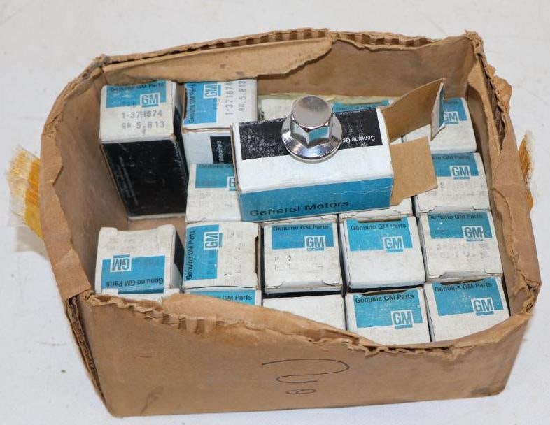 Group of 20 NOS GM Lug Nuts In Original Boxes: largest is 3" x 1.50" x 1.50"