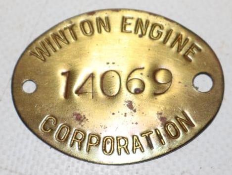 Winton Engine Corporation Brass Identification Tag (1 of 2)