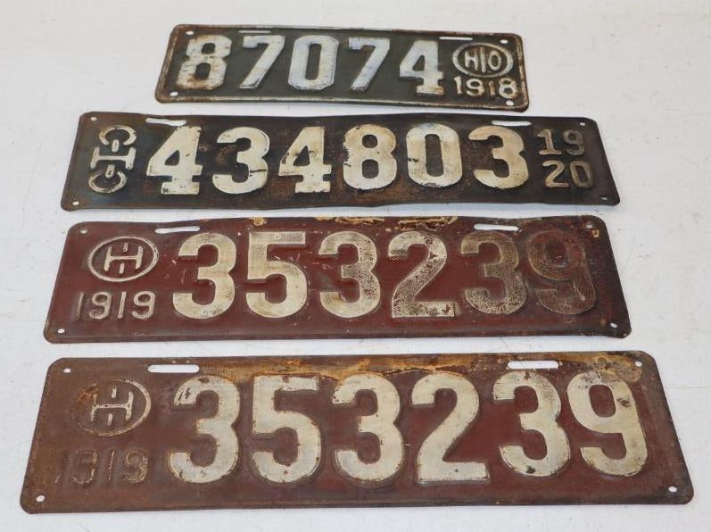 Group of 4 1918 -1920 Ohio Embossed Automobile License Plates (1 of 2)
