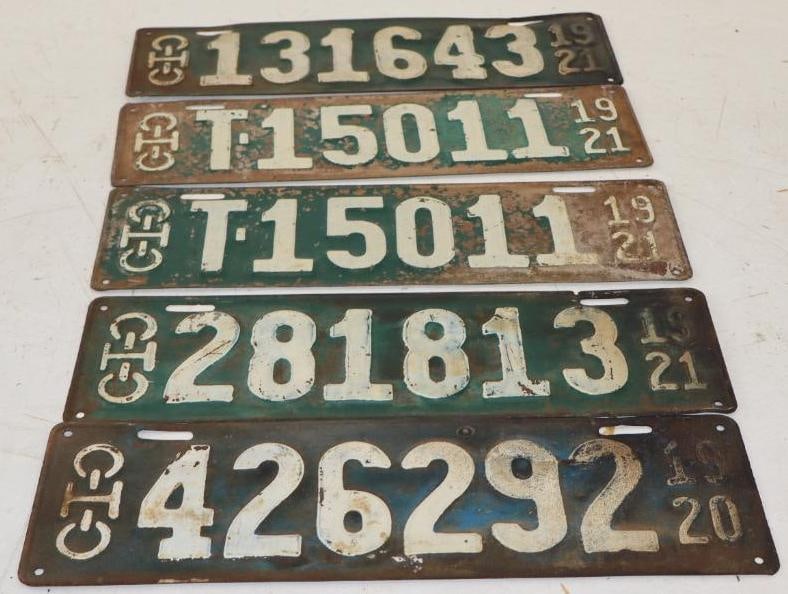 Group of 5  1920 and 21 Embossed Ohio State Automobile License Plates (1 of 2)