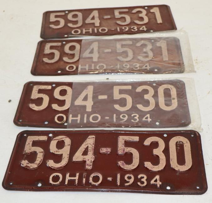 2 Consecutive Pairs of 1934 Ohio Embossed Automobile License Plates (1 of 2)