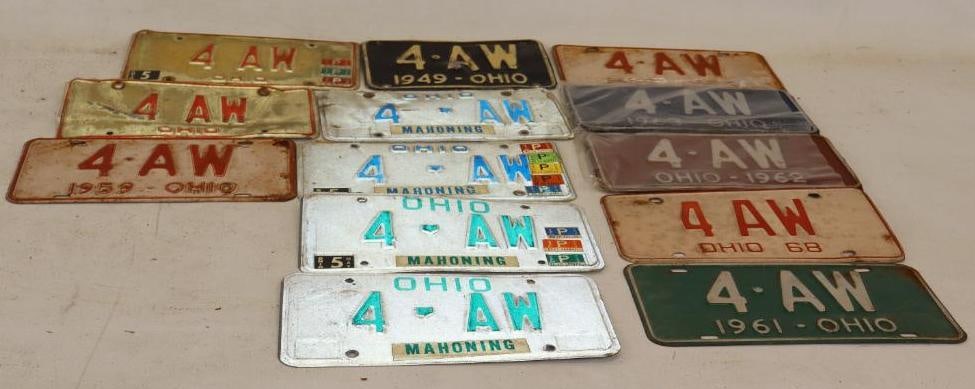 Group of 16 Ohio 4-AW  1940's - 1980's Ohio Embossed Automobile License Plates (1 of 5)