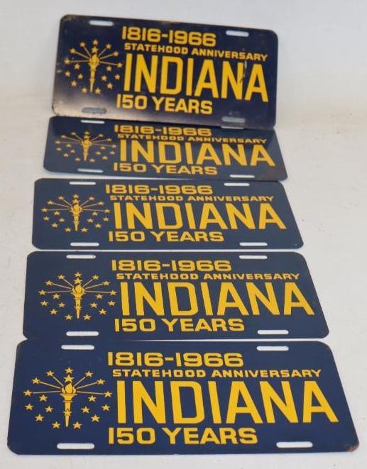 Group of 5 Indiana Sesquicentennial 1966 Statehood Anniversary Booster License Plates (1 of 2)