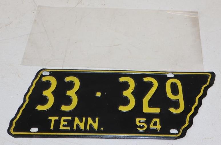 1954 Tennessee State Shaped Embossed Automobile License Plate (1 of 2)