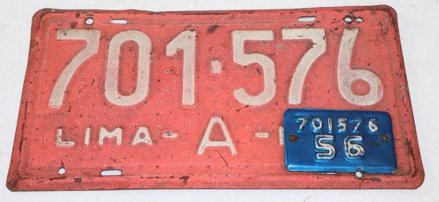 1956 Lima-A Embossed Automobile License Plate (1 of 2)