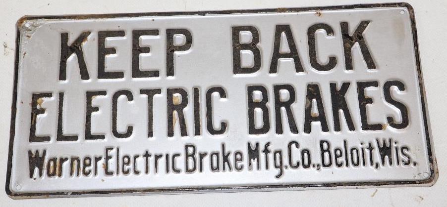 Keep Back Electric Brakes Warner Electric Brake Mfg Co Embossed Booster License Plate (1 of 2)