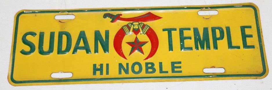 Embossed Masonic Sudan Temple Hi Noble Booster License Plate (1 of 2)