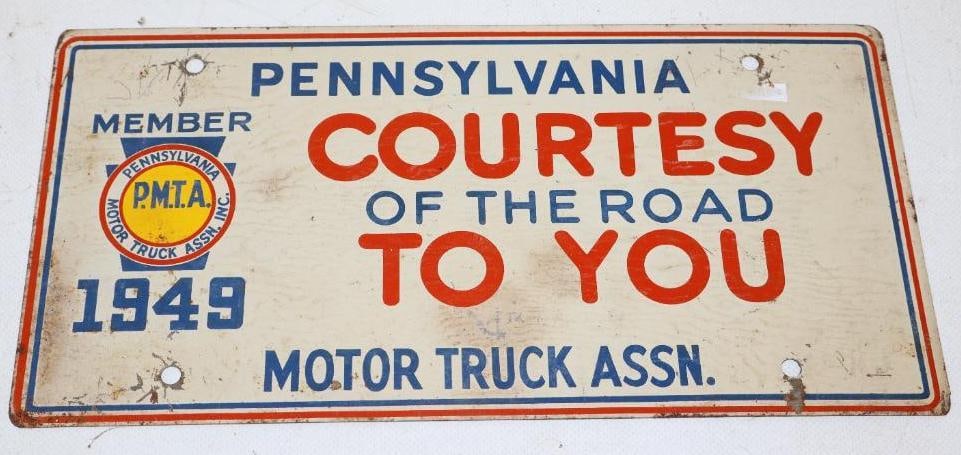1949 Pennsylvania Courtesy of The Road to You Motor Truck Association Booster License Plate: 12" x 6"
