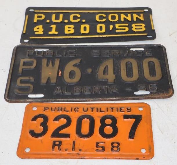 Group of 3 Rhode Island Connecticut & Alberta Public Utilities and Service License Plates (1 of 2)