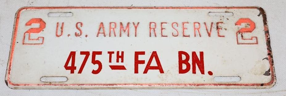 US Army Reserve 475th FA BN. Reflective Automobile Booster License Plate (1 of 2)