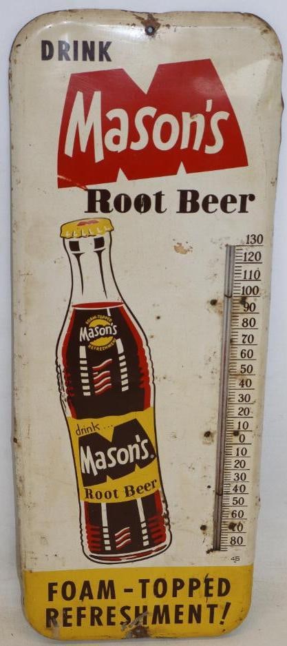Drink Masons Root Beer "Foam-Topped Refreshment" Embossed Advertising Thermometer (1 of 2)