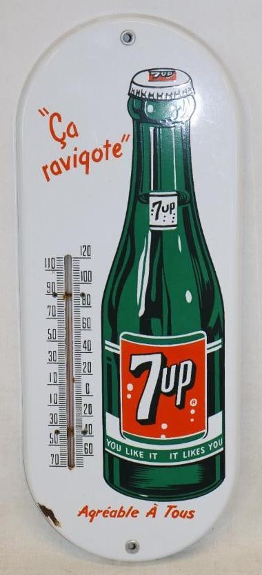 "Fresh Up You Like It, It Likes You" 7-Up Porcelain Advertising  French Canadian Thermometer (1 of 5)