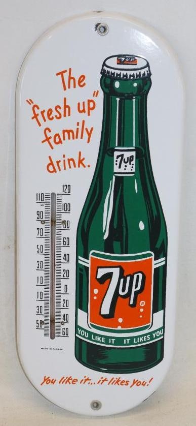 "Fresh Up Family Drink "You Like It, It Likes You" 7-Up Porcelain Advertising Thermometer (1 of 6)