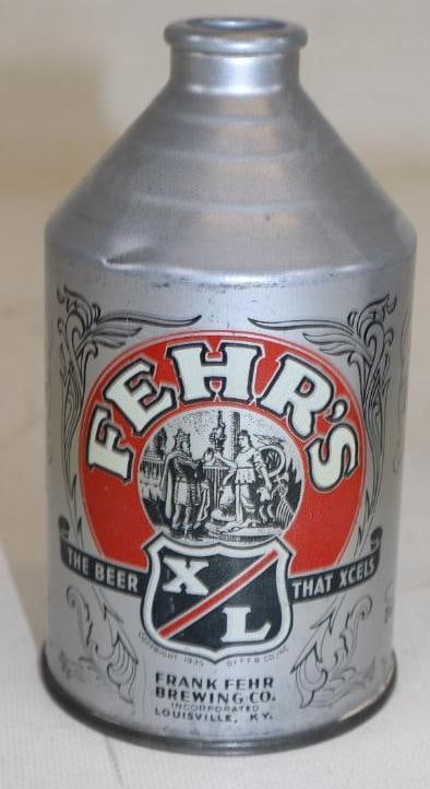 Fehr's XL Cone Top Beer Can: missing lid, 12 oz