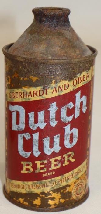 Dutch Club Cone Top Beer Can: missing lid, 12 oz
