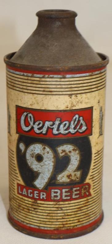 Oertel's '92 Lager Cone Top Beer Can: missing lid, 12 oz