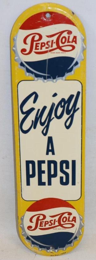 1954 Pepsi-Cola Enjoy A Pepsi Self Framed Metal Door Push Advertising Soda Sign (1 of 6)