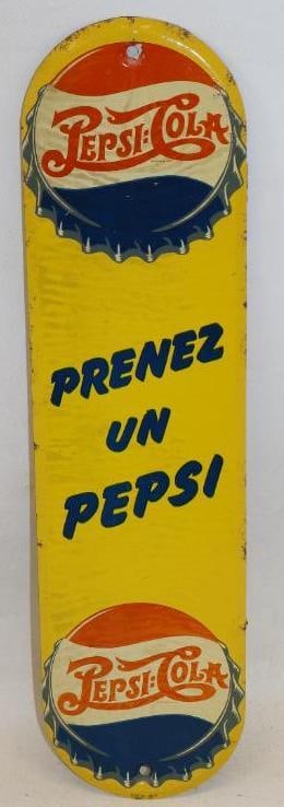 Pepsi-Cola "Pick A Pepsi" Self Framed Metal Door Push French Canadia Advertising Soda Sign (1 of 6)