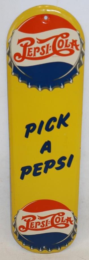 Pepsi-Cola "Pick A Pepsi" Self Framed Metal Door Push Advertising Soda Sign (1 of 6)
