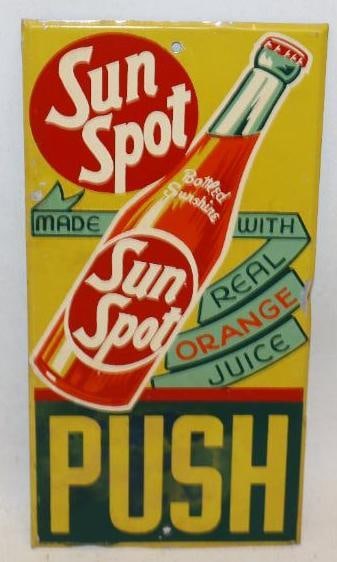 Sun Spot Soda Made with Real Orange Juice Metal Door Push Advertising Sign (1 of 5)