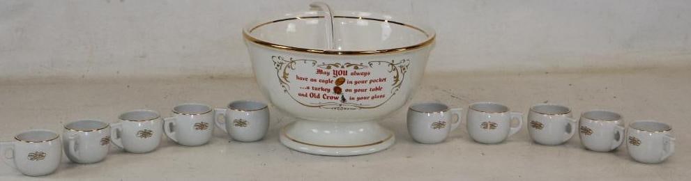 Large Old Crow Whiskey Punch Bowl and Service For 10 Advertising Set by Hall China (1 of 7)