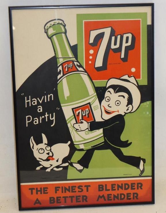 7-Up "Havin a Party" Framed Cardboard Advertising Sign (1 of 2)