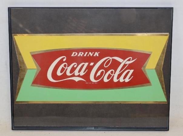 Framed 1950's Drink Coca Cola Fish Tail Pop Machine Decal (1 of 4)