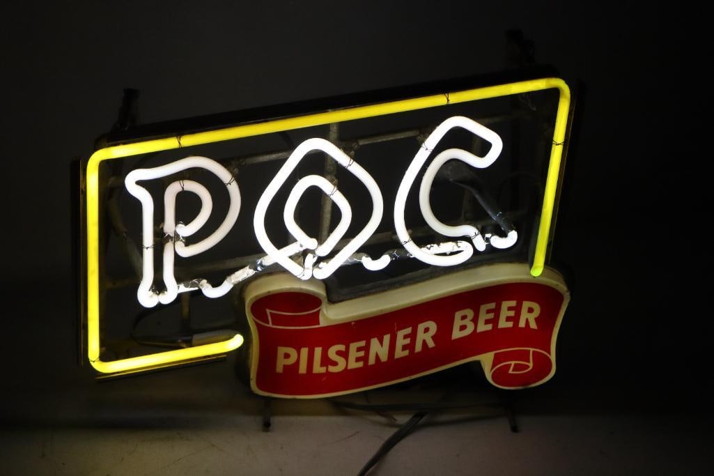 P.O.C. Pilsener Beer Light Up Window Neon Advertising Sign (1 of 3)
